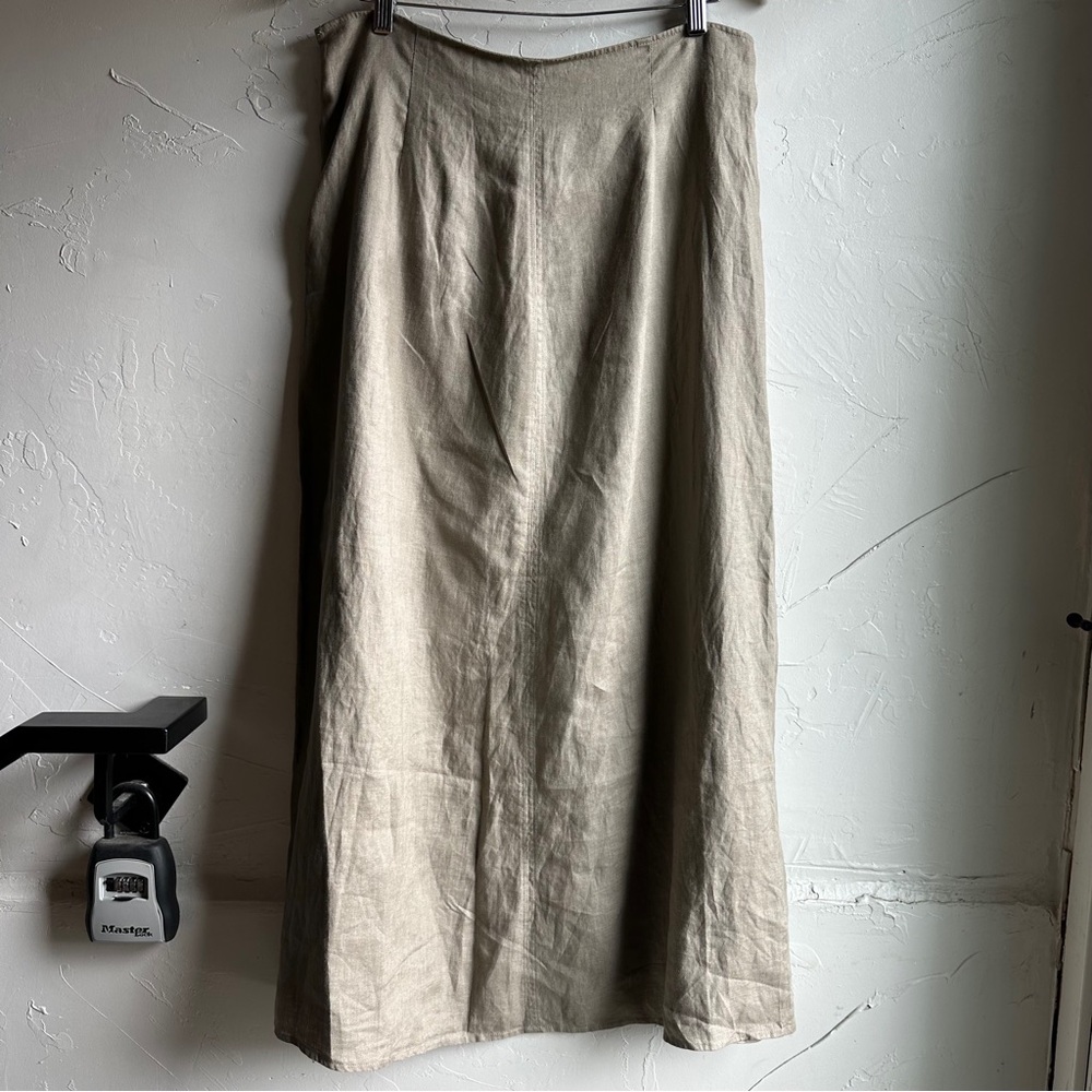 Zara Linen Blend Midi Skirt in Light Khaki